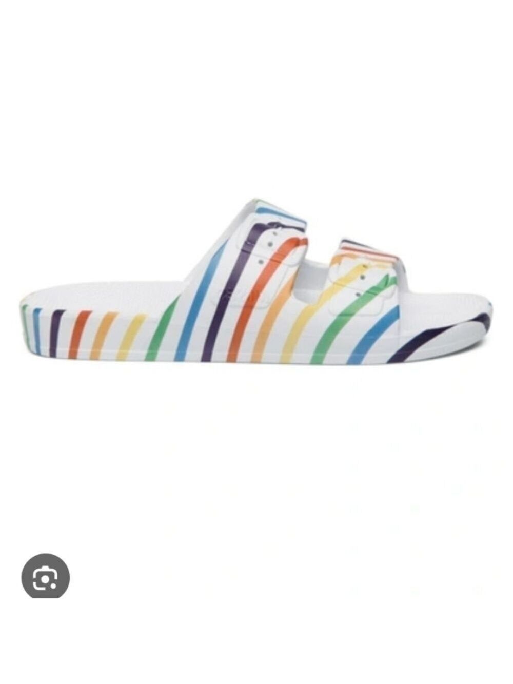Freedom Moses Rainbow Stripe Slides Two Strap